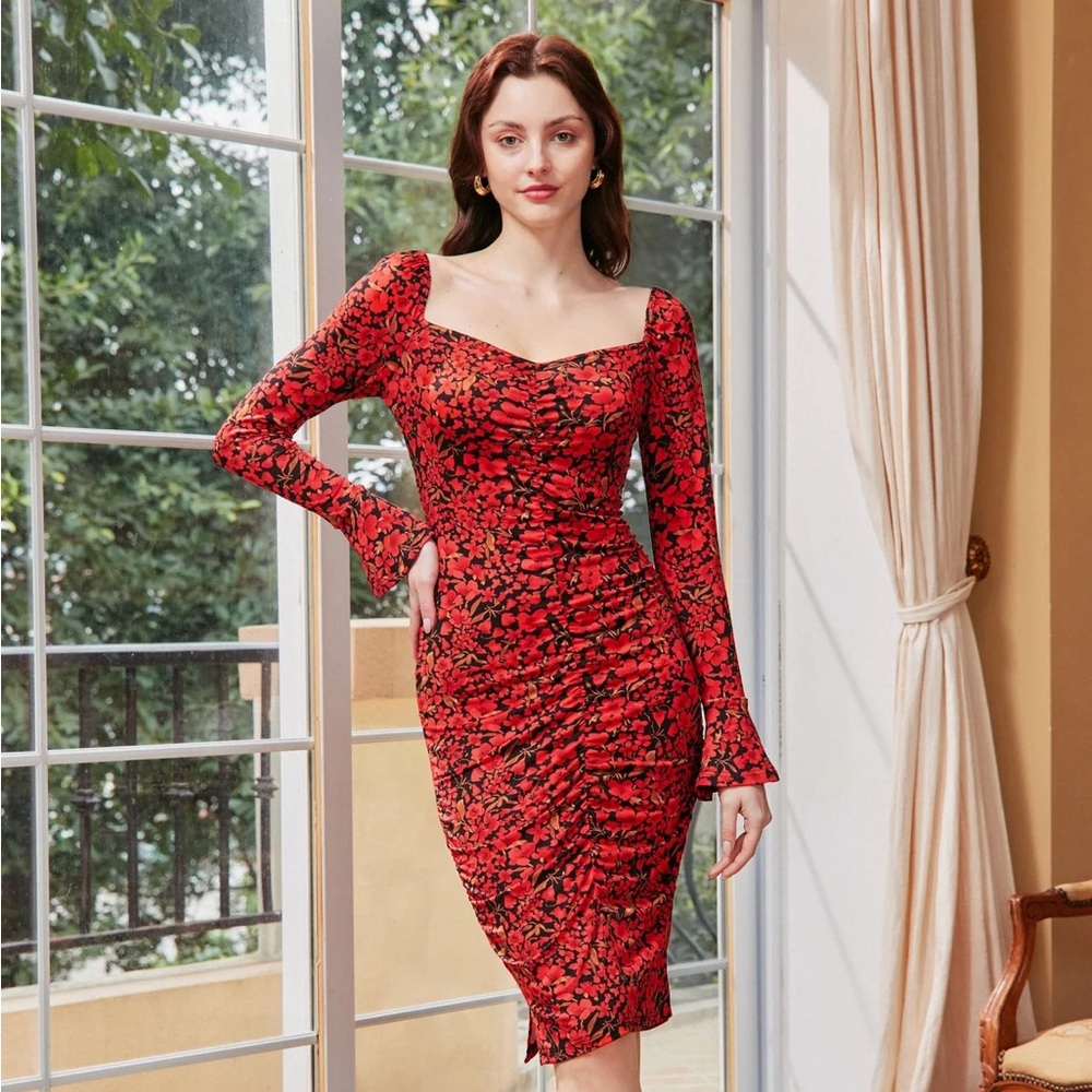 Elegant Red and Black Midi Dress